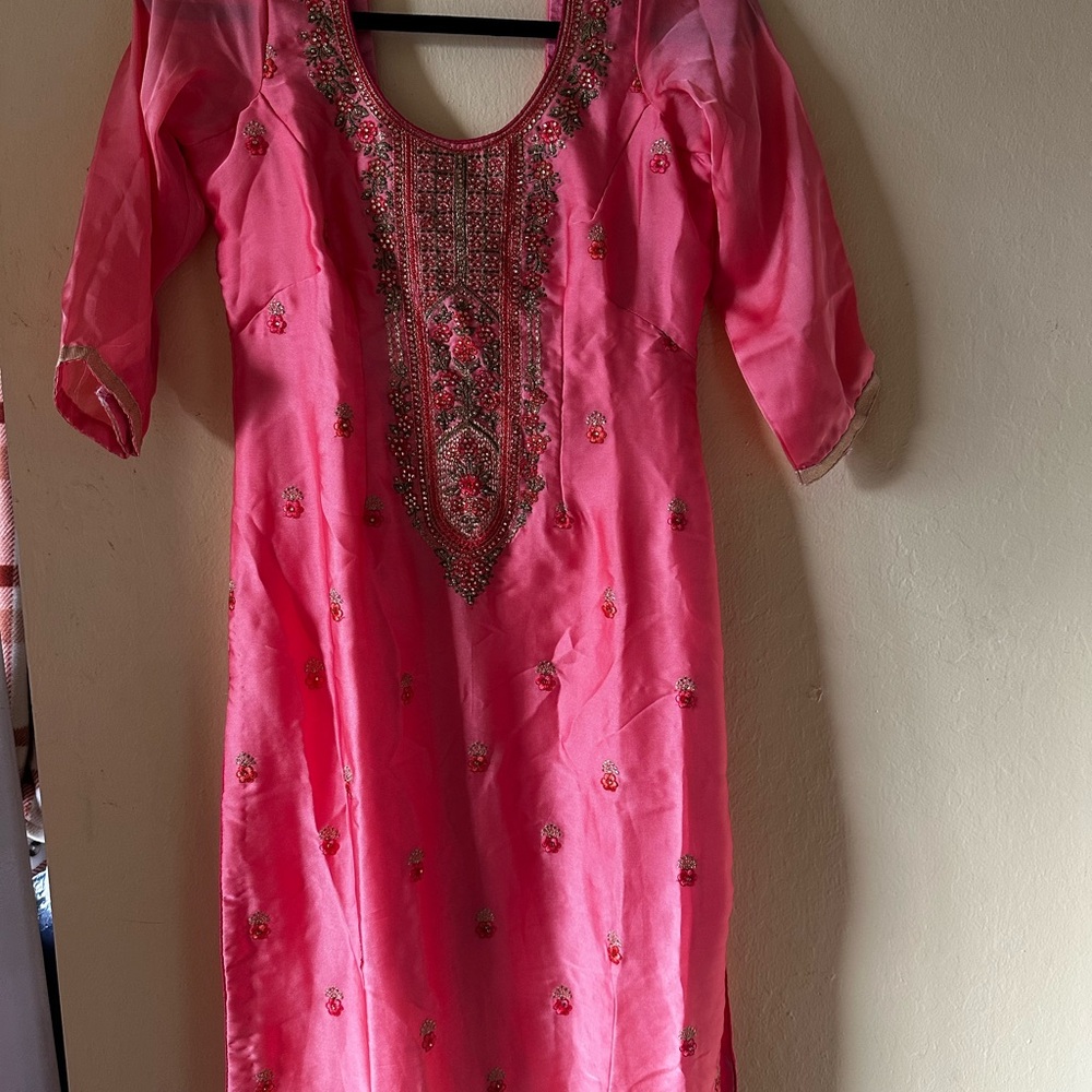 Pink Embroidered Palazzo Pant Indian Suit